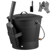 Balde de Cinzas de Metal-Duoku-Conjunto de 4 Peças-Incluindo um Balde-com tampa-uma pá etc-Grande Capacidade de 9,8 L