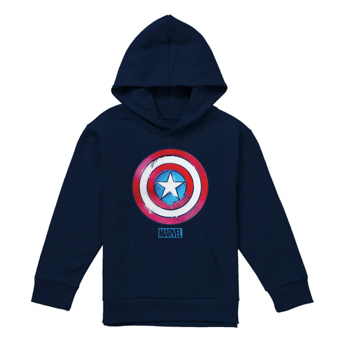 Captain America (7-8 Years, Navy) Captain America Childrens/Kids Drip Shield Pull Over Hoodie