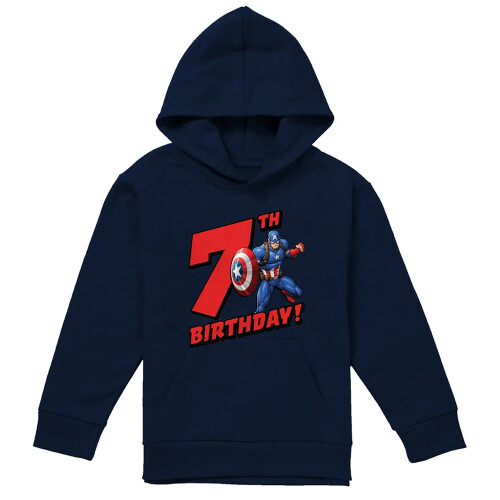 Captain America (7-8 Years, Navy) Captain America Childrens/Kids Pull Over 7th Birthday Hoodie