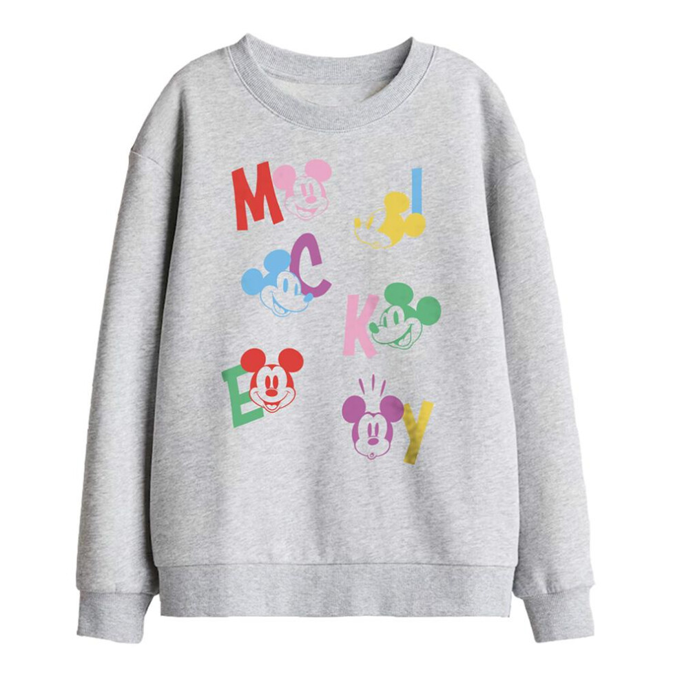 Disney (12-13 Years, Athletic Heather) Childrens/Kids Mickey Mouse Letters Sweatshirt