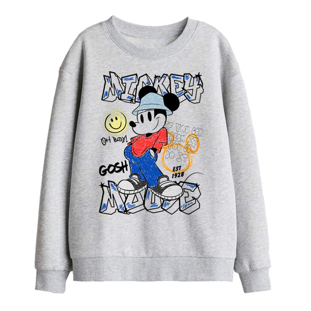 Disney (12-13 Years, Athletic Heather) Childrens/Kids Mickey Mouse Sweatshirt Multicoloured