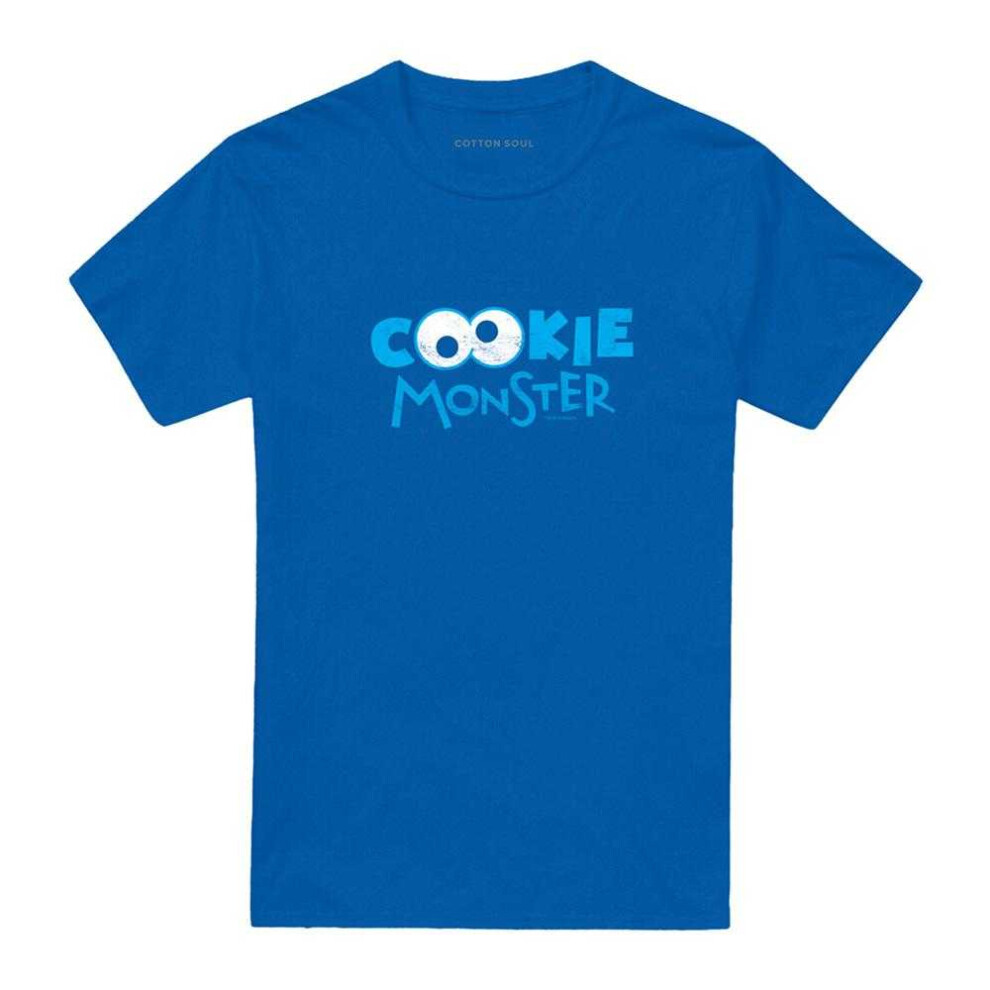 Sesame Street (3Xl, Royal ) Unisex Adult Cookie Monster Eyes T-Shirt Blue