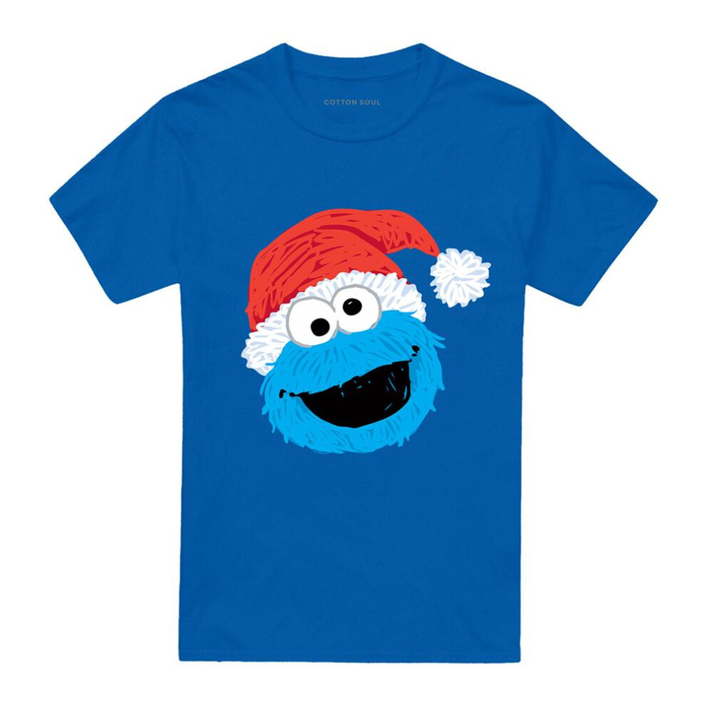 Sesame Street (4Xl, Royal ) Unisex Adult Cookie Monster Scribble Christmas T-Shirt Blue