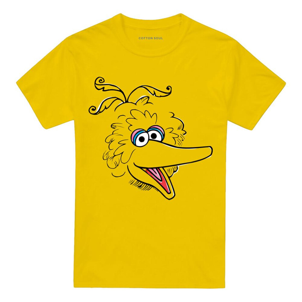 Sesame Street (S, Yellow) Unisex Adult Big Bird Sketch Face T-Shirt