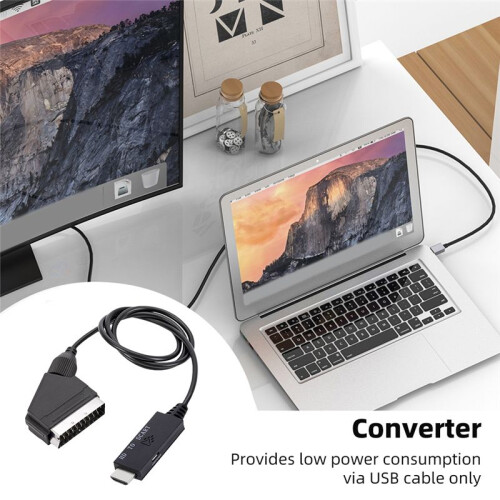 Adapter Cable Low Power Consumption with USB Power Cable -Compatible to Scart Audio Video Adapter Plug and 1