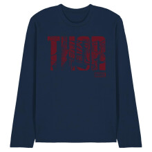 (L, Navy) Marvel Unisex Adult Thor Text Long-Sleeved T-Shirt