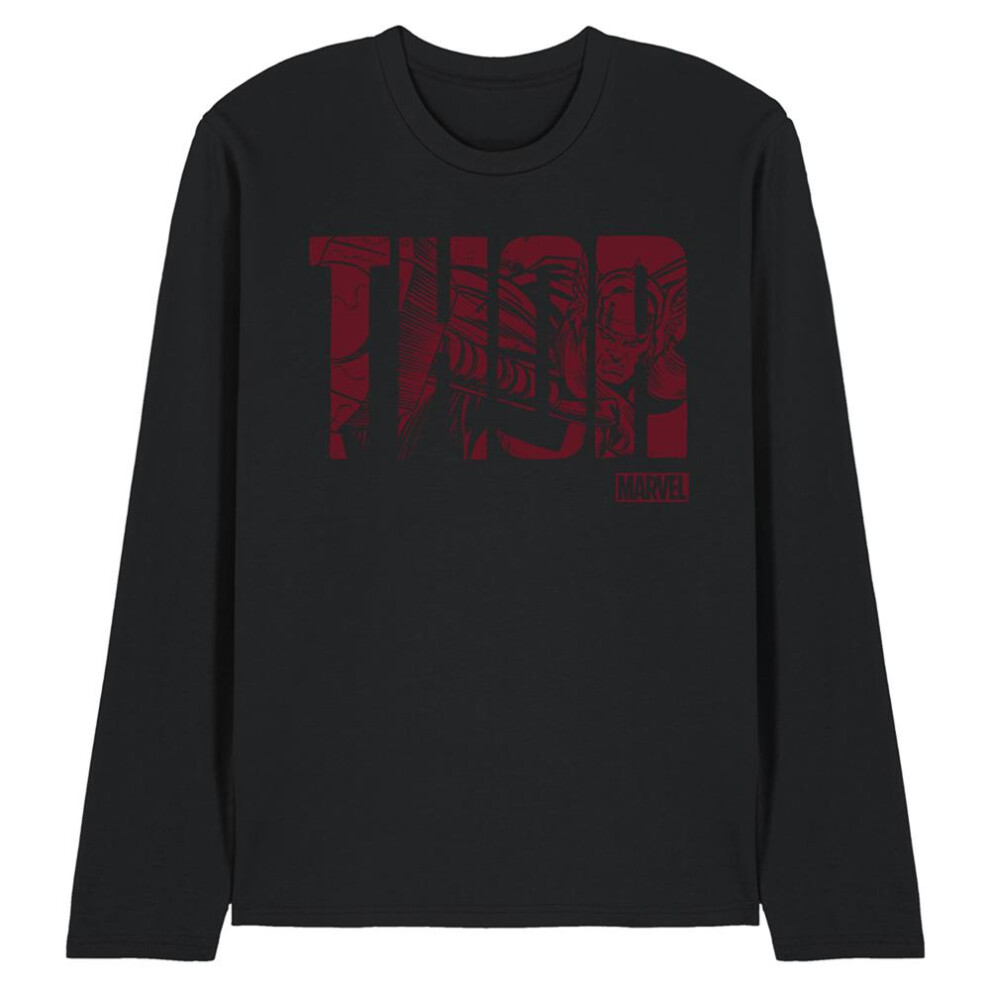 Marvel (Xxl, ) Unisex Adult Thor Text Long-Sleeved T-Shirt Black