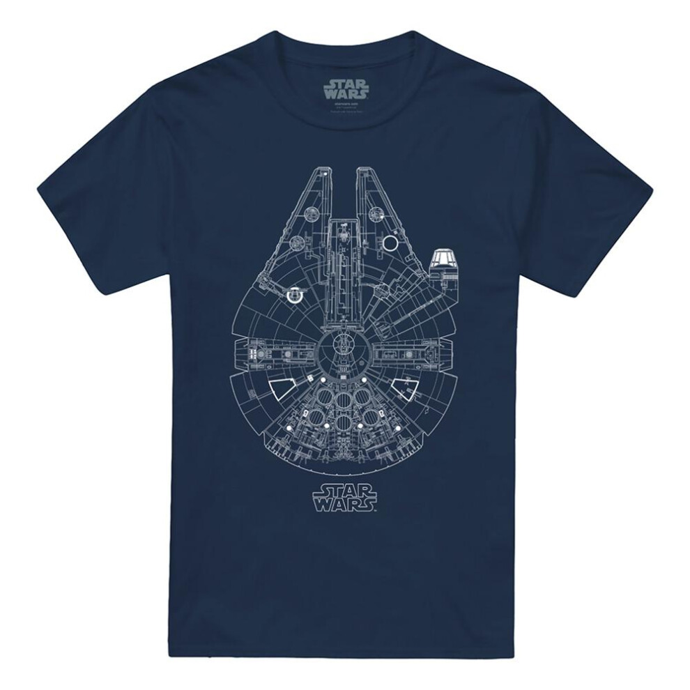 Star Wars (3Xl, Navy) Unisex Adult Millenium Lines T-Shirt Blue,Multicoloured