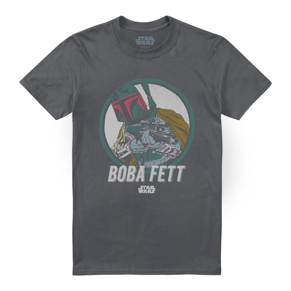 Star Wars (3Xl, Charcoal) Unisex Adult Boba Retro T-Shirt Multicoloured
