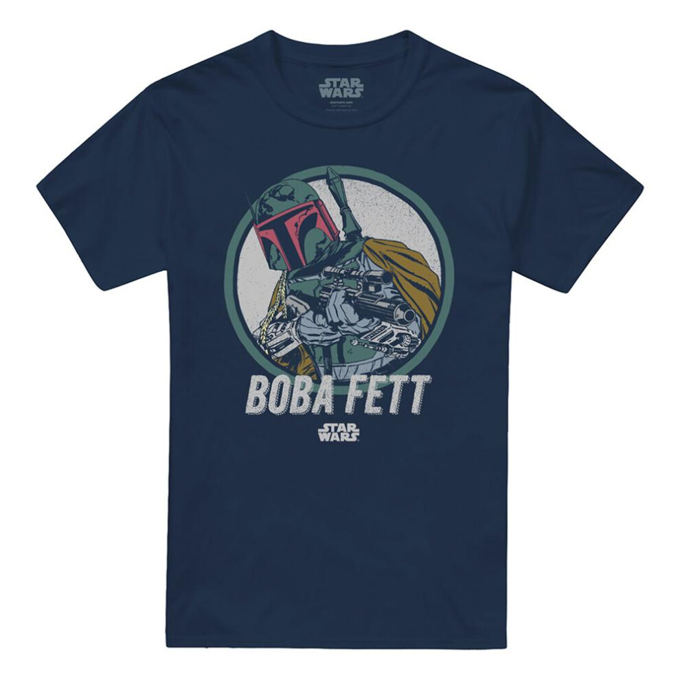 Star Wars (M, Navy) Unisex Adult Boba Retro T-Shirt