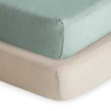 mushie Lenzuolo Fitted in Muslin Extra Morbido per Culla 2-Pack | 192 Fili | 28"x 52" (Verde Romano/Nebbia)