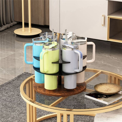 6 Slots Rotating Cup Organizer Wooden Storage Rack for 40oz Cup Accessories 1