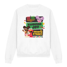 (L, White) Sesame Street Unisex Adult Kwanzaa Joy Gabrielle And Elmo Sweatshirt