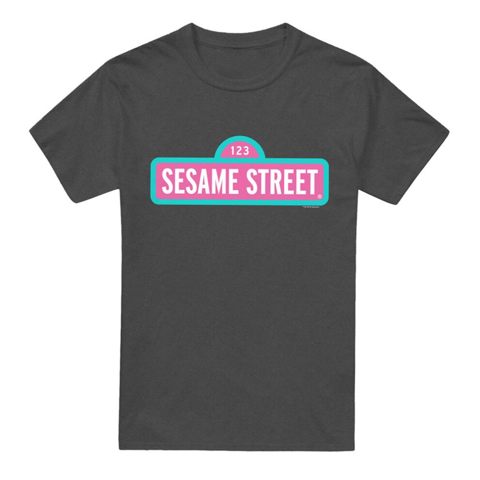 Sesame Street (S, Charcoal) Unisex Adult Logo Heather T-Shirt Multicoloured