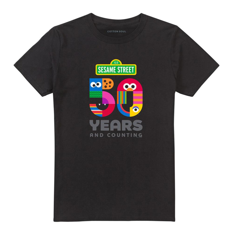 Sesame Street (4Xl, ) Unisex Adult 50 Years Logo T-Shirt Black