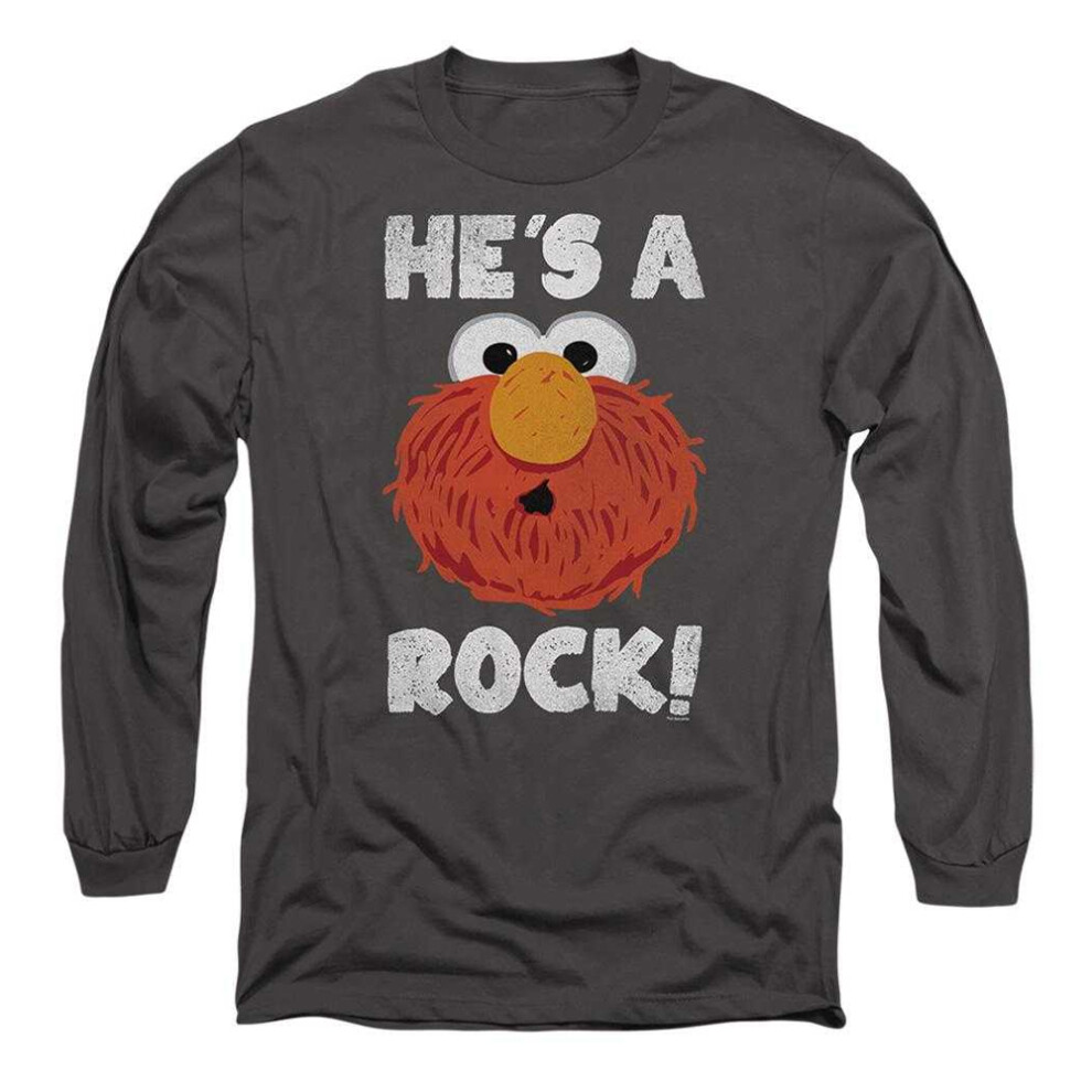 Sesame Street (Xxl, Charcoal) Unisex Adult He's A Rock Long-Sleeved T-Shirt Multicoloured