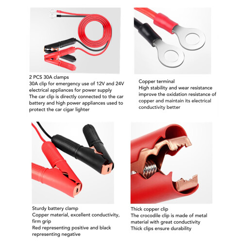 Juego de 2 cables de arranque 3.28 ft 30A Rojo/Negro 2