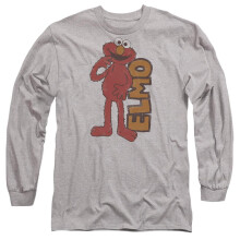 (XXL, Athletic Heather) Sesame Street Unisex Adult Elmo Vintage Long-Sleeved T-Shirt