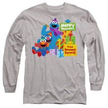 (S, Athletic Heather) Sesame Street Unisex Adult Happy Holidays Gifts Long-Sleeved T-Shirt