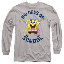 (XXL, Athletic Heather) SpongeBob SquarePants Unisex Adult 100 Days Of School Jump Long-Sleeved T-Shirt