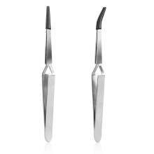 Tweezers,Straight & Bend Curved Pointed Rubber Tips Lock Soldering Tweezers for Crafting Jewelry Electronics