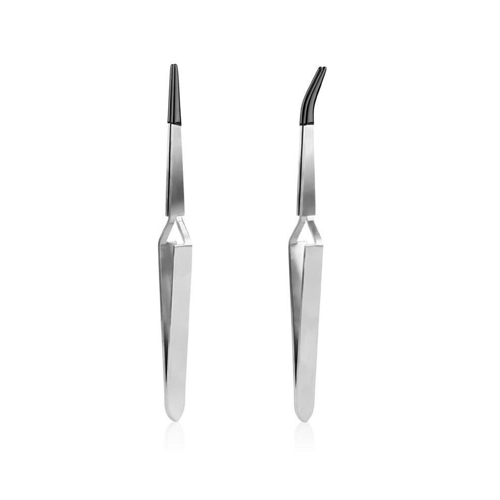 Tweezers,Straight & Bend Curved Pointed Rubber Tips Lock Soldering Tweezers for Crafting Jewelry Electronics
