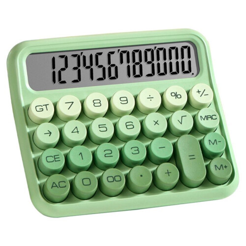 Desktop 12 Digit Cute Calculator, Mechanical  Design, Large LCD Display  Button Calculator,Gradient Green