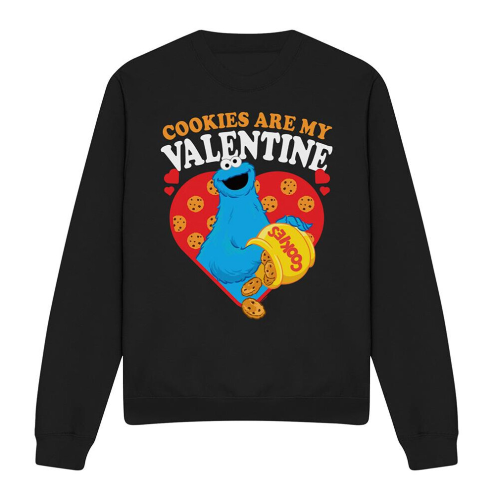 Sesame Street (S, ) Unisex Adult Cookies Are My Valentine Sweatshirt Black