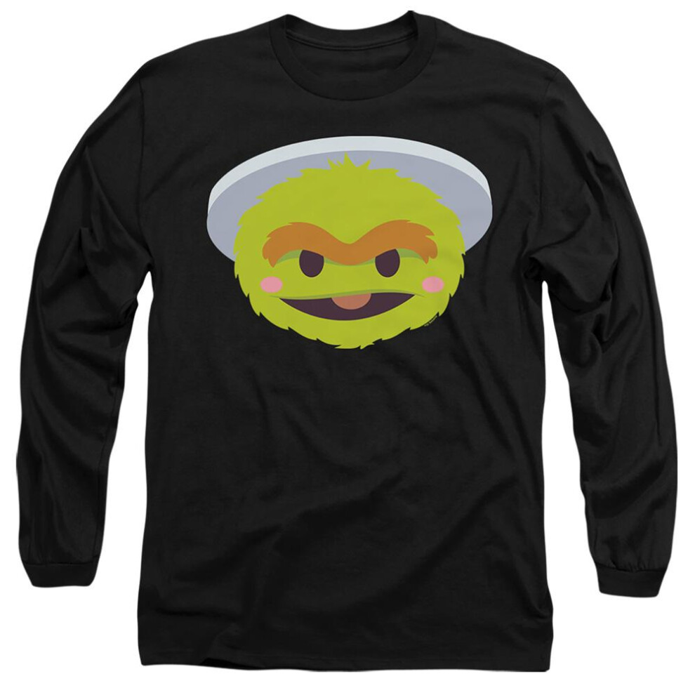 Sesame Street (M, Black) Unisex Adult Oscar The Grouch Kawaii Face Long-Sleeved T-Shirt