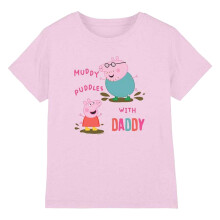 (3-4 Years, Light Pink) Peppa Pig Girls Muddy Puddles With Daddy Cotton T-Shirt
