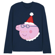 (XXL, Navy) Peppa Pig Unisex Adult Daddy Pig Santa Hat Long-Sleeved T-Shirt