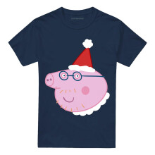 (3XL, Navy) Peppa Pig Unisex Adult Daddy Pig Santa Hat T-Shirt