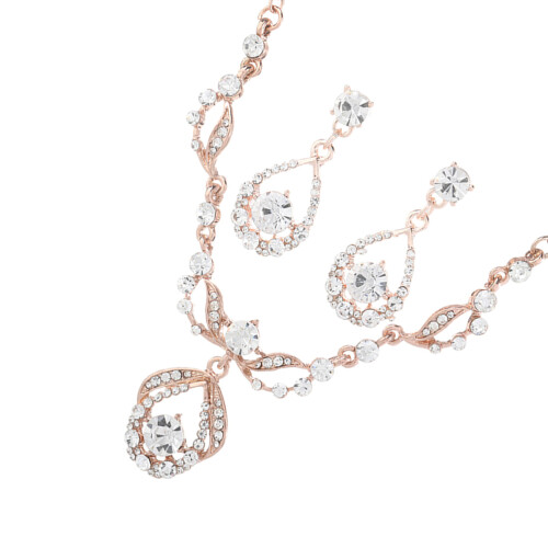 2Sets Damen Schmuckset Rosenvergoldeter Ohrringe