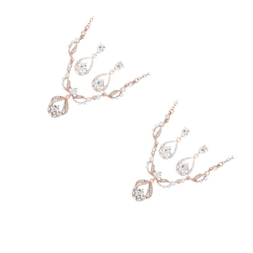 2Sets Damen Schmuckset Rosenvergoldeter Ohrringe 2