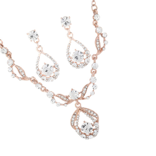 2Sets Damen Schmuckset Rosenvergoldeter Ohrringe 1