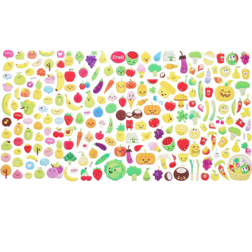 4Sheets Assorted Color Cartoon Fruit Vegetable Stickers Kids 3D Decals