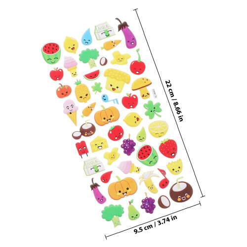 4Sheets Assorted Color Cartoon Fruit Vegetable Stickers Kids 3D Decals 1