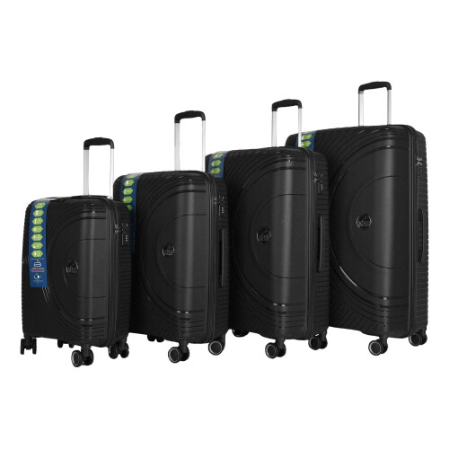 (One Size, Black) XPLR Polypropylene Hardshell 8 Wheeled Suitcase (Pack of 4)
