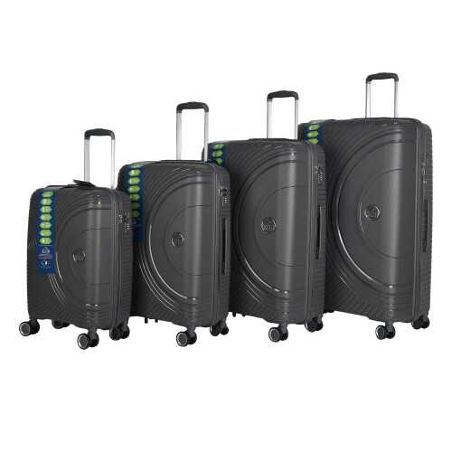 (One Size, Grey) XPLR Polypropylene Hardshell 8 Wheeled Suitcase (Pack of 4)