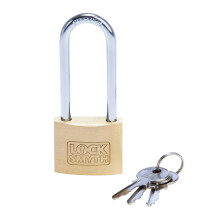 Locksmyth Brass Long Shackle Keyed Padlock