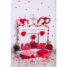 Fondo de San Valentín 3x5ft Tela Amor Chimenea Flores Fotos Niños