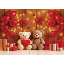 7 x 5 FT Valentijnsdag Achtergrond - Grote Teddybeer Hart Ballon Thema Wanddecoratie