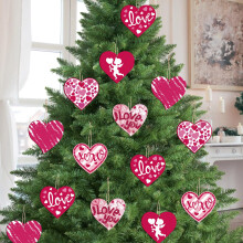 CCINEE 24pcs Valentine's Day Decorations Tree Ornaments Pink White Wooden Heart Hanging Ornaments for Valentine's Day Tree Home Party Decorations