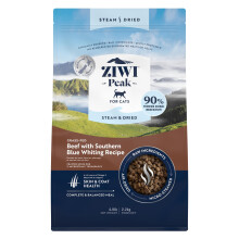 ZIWI Peak Gestoomde & Gedroogde Kattenvoeding - Rundvlees met Zuidelijke Blauwe Wijting - Hoog Eiwit, Gezonde Vacht, Laag Koolhydraat