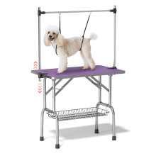 Mesa de Aseo para Perros, Mesa Ajustable Grande para Secado de Mascotas, Escritorio Plegable con Brazos, Hasta 330Lb, 42in, Morado