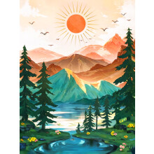 Yunnuo Landschapsdiamant Kunst Kits voor Volwassenen, Diamant Schilderen Zonsondergang Bergen