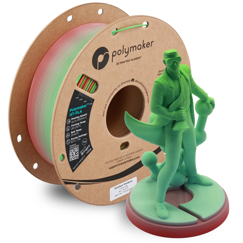 Polymaker HT-PLA Filament 1,75 mm Regenbogen, Hochtemperatur-PLA für 3D-Druck, hitzebeständig bis 150 °C, einfach zu drucken, funktioniert mit den meisten FDM-Druckern, 1-kg-Spule - Bild 8