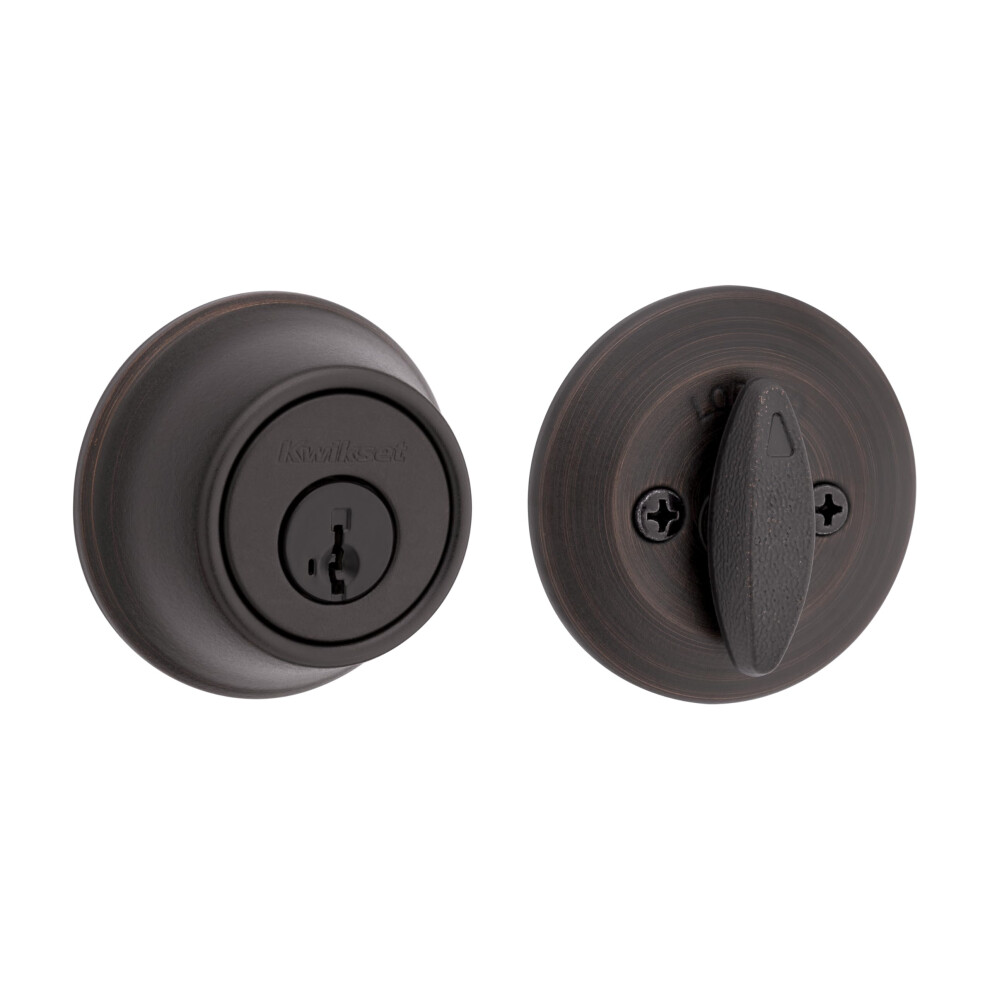 Photos - Door Lock Kwikset 660 Deadbolt Lock, Venetian Bronze Round Exterior Keyed Front Entry Door, Pick Resistant SmartKey Rekey Security, Si