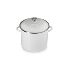 Olla tradicional de acero esmaltado Le Creuset, 12 qt., blanca con pomo de acero inoxidable