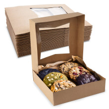 MT Products Kraft Koekdoos 20,3 cm x 20,3 cm x 6,4 cm - Auto Pop-Up Bakkerijdozen met Raam (Verpakking van 15) - Gemaakt in de VS